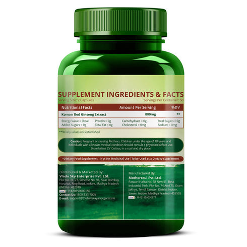 Himalayan Organics Korean Ginseng 1000 mg Vegetarian Capsules